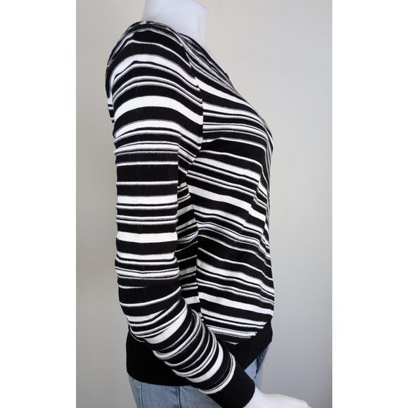 NEW Worthington Sweater Medium Black White Bold Stripe Jersey Knit Long Sleeve - Picture 4 of 9